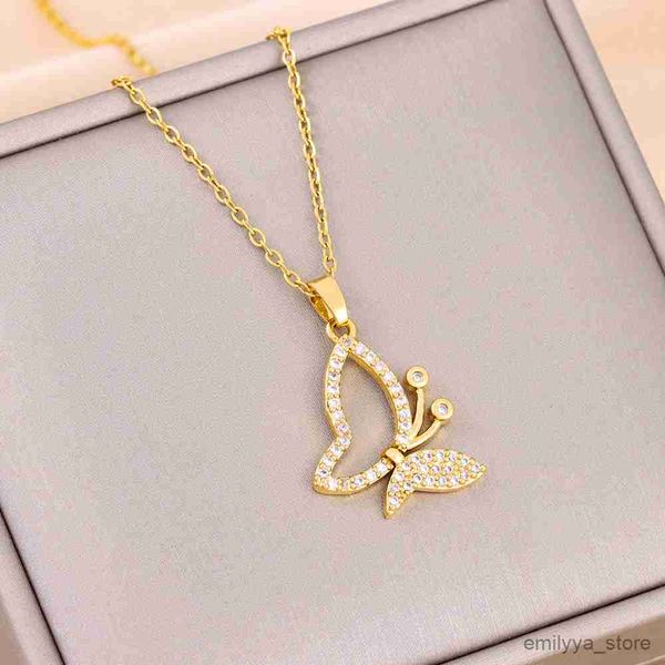 

pendant necklaces new in sweet butterfly pendant necklaces for women female stainless steel chain jewelry ladies accessories, Silver