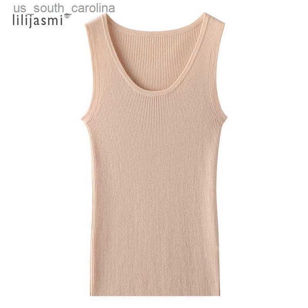 

camis 2023 tanks wear merino wool ultrathin tank o-neck ribbed slim knit women camis feminine all-match s/s camisole l230522, White