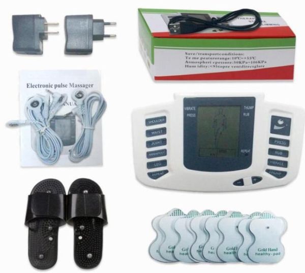 

electrical stimulator full body relax muscle digital massager pulse tens acupuncture with therapy slipper 16 pcs electrode pads6815700