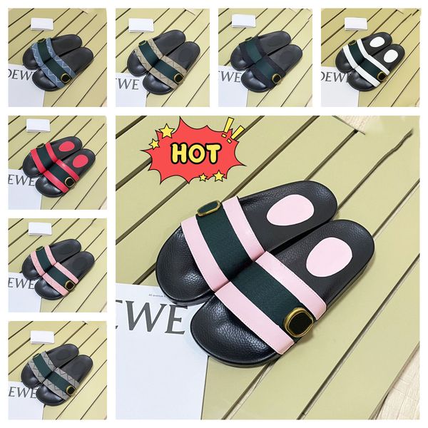 

new double logo web blondie slides sandals mens designer slippers leather pink white canvas black beige ebony summer beach slipper flats wom