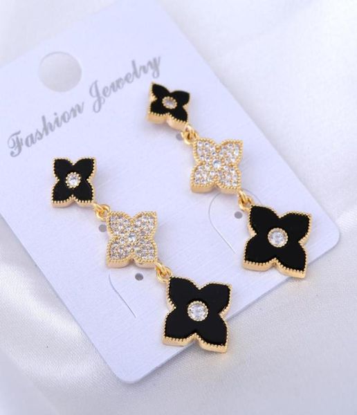 

korean fashion fourleaf clover zircon earrings long tassel temperament ladies auricular needling jewelry dangle chandelier9521563, Silver
