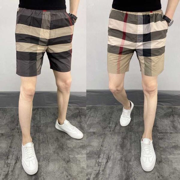 

8a original b urberry shorts and pants online shop men's checkered summer new casual beach pants student korean fit capris youth breath, Black