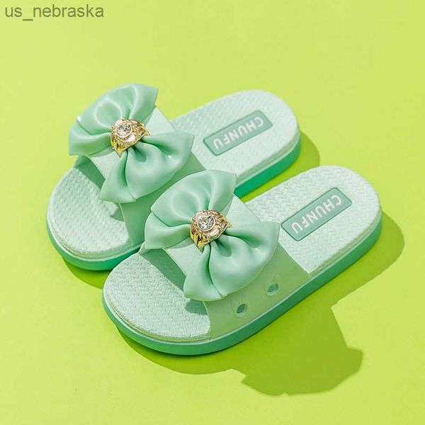 

kids slippers summer bowknot rhinestone girls slippers pvc nonslip children beach shoes baby home sandals kids flip flops l230518