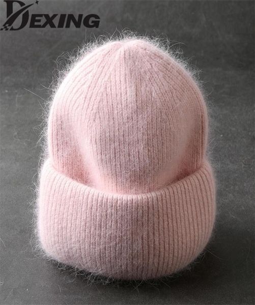 

beanieskull caps fabbit fur beanies soft warm fluffy winter hat for women angora knitted female bonnet woman knit cap 2209224422746, Blue;gray