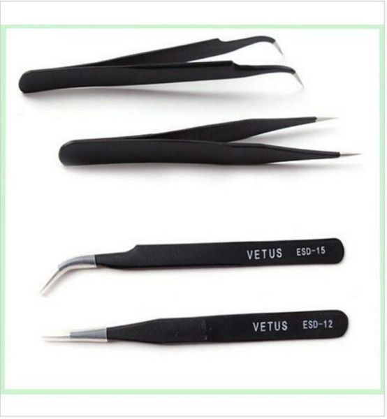 

10pcs x vetus black eyelash tweezers for eyelash extension and cliping diamondcrystal straigtht and curve 8388326