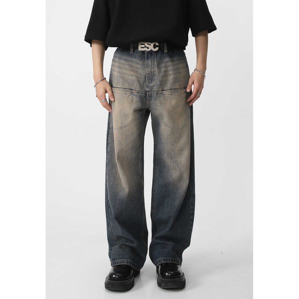 

mtlclothes men's wear 2023 spring new washed jeans high waist front pocket loose straight tube, Blue