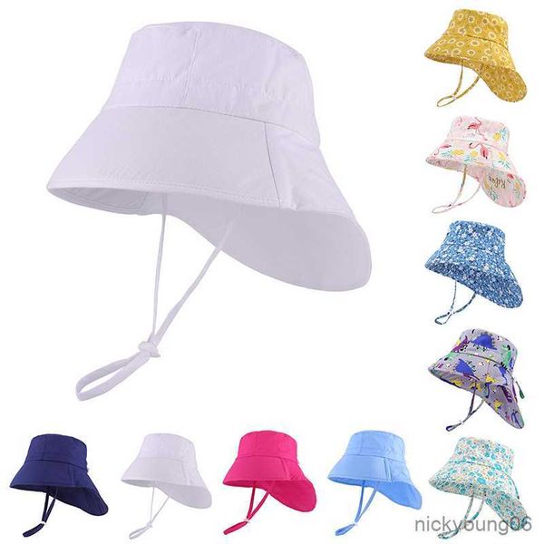 

hair accessories summer big brim baby bucket hat solid print sun for kids girls boys outdoor beach travel sunscreen cap, Slivery;white