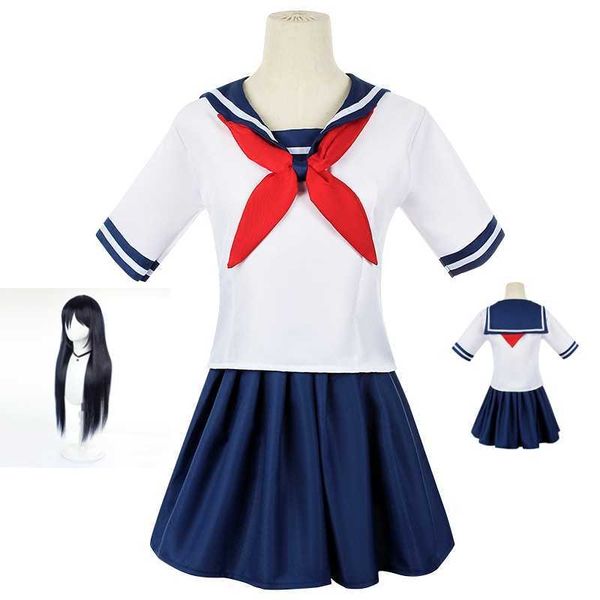 

anime costumes yandere simulator ayano aishi cosplay comes game anime girls jk uniform outfit sailor tshirt with skirt black wigs set party