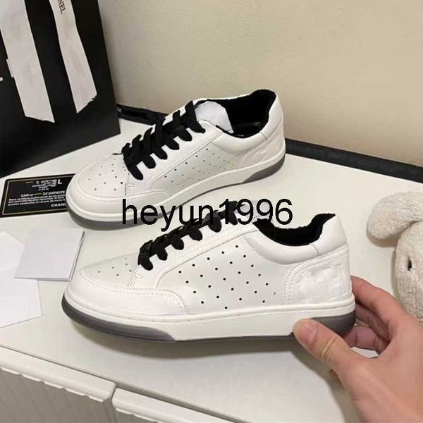 

high version xiaoxiangfeng panda genuine leather color matching lace up board for couples casual sports with thick soles and c family white