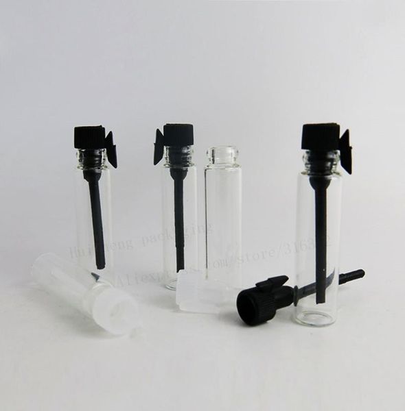 

100 x 1ml mini glass perfume bottle small parfume sample vials tester trial perfume bottle with clear black sers9809589