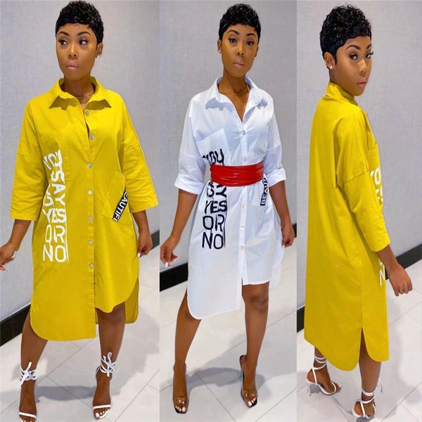 

dresses 2022 button up white shirt dress women turndown collar pockets kneelength summer dress streetwear irregular loose casual dress, Black;gray