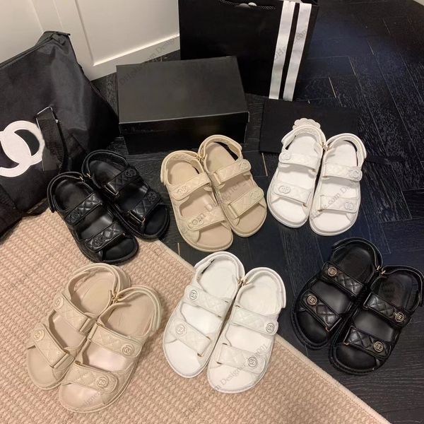 

designer sandals womens slides crystal calf leather casual shoes quilted platform summer beach slipper 35-41 with box and shopping bag, Black