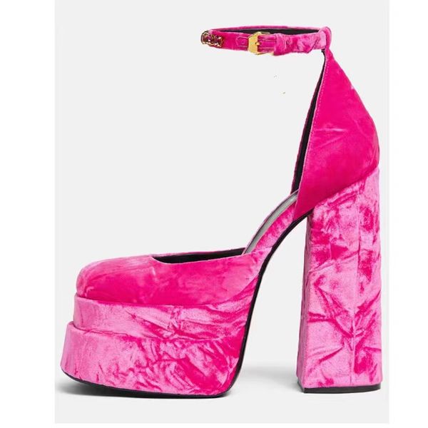 

velvet platform super high heel shoes woman fashion week rome sandals summer runway wedding party shoes, Black