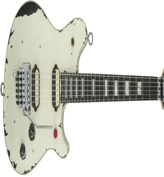 

heavy relic edward van helen white over black electric guitar floyd rose tremolo locking nut red kill switch crack line aged e4403747