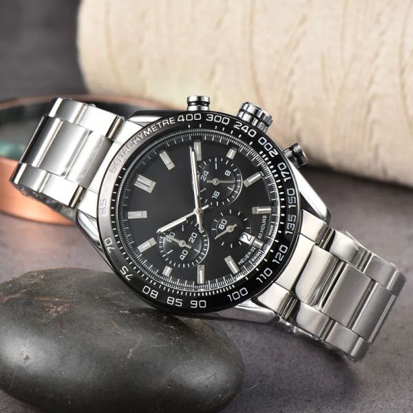 

2022 men's luxury quartz watch business leisure fashion multi-function calendar luminous steel strap watches, Slivery;brown