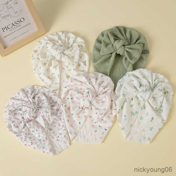 

hair accessories baby hat cute bow newborn girls turban print solid color soft kids indian cap elastic beanie, Slivery;white