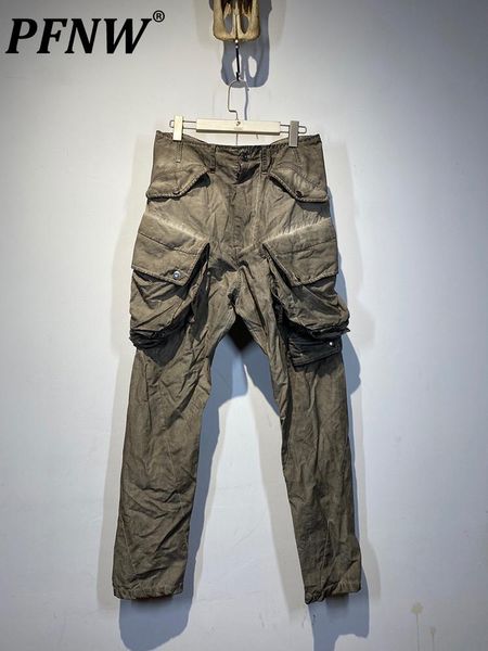 

pants pfnw tie dyed old fashion multi pockets heavy industry safari style cargo pants workwear casual techwear men tide pants 12a4386, Black