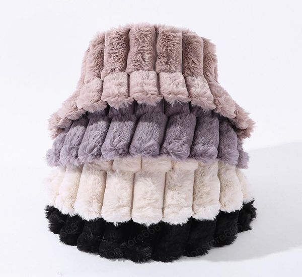 

fashion solid stripe faux fur womens winter bucket hats soft warm thick fisherman hats lady girl panama outdoor travel basin cap5266376, Blue;gray