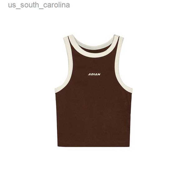 

camis european and american casual color contrast letter printed women's sleeveless t-shirt summer new female round neck vest l230522, White