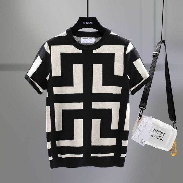 

short sleeve new knitting tshirt men slim streetwear color contrast t shirt men tee shirt homme social club outfits tshirt pto, White;black