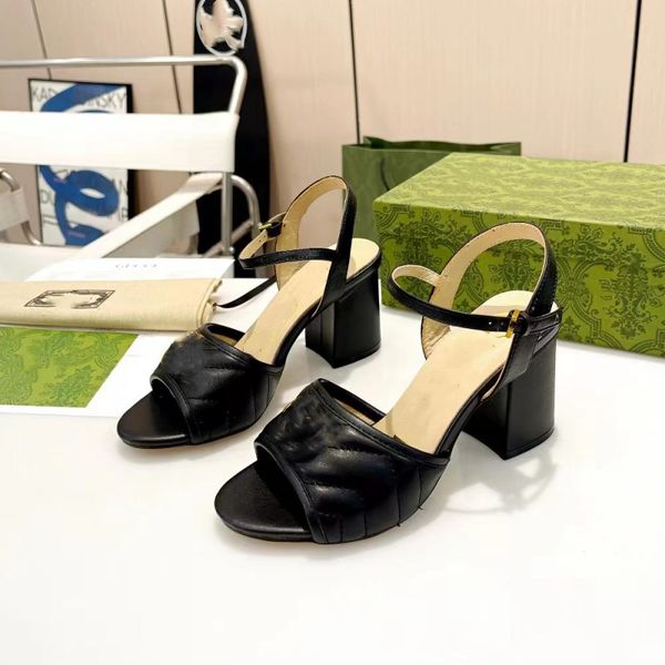 

luxury designer women's dress shoes mid-heel women's shoes designer leather lady sandals high-heeled dunking slippers sandals desi, Black