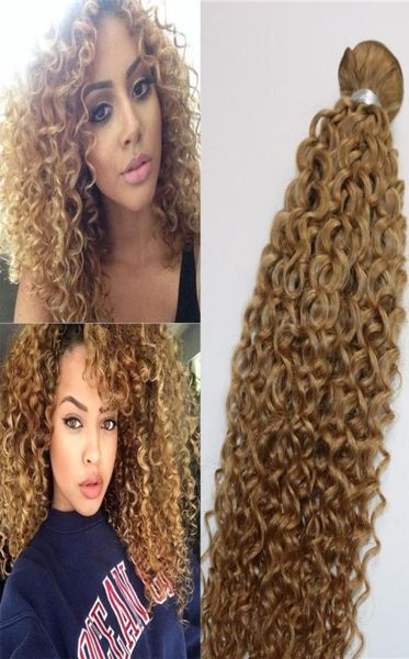 

afro curly weave brazilian human hair extensions strawberry honey blonde remy hair bundles 100gram per piece1573232, Black
