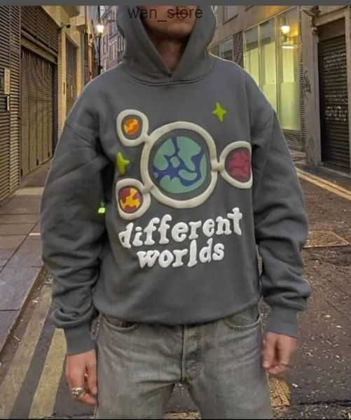 

men's hoodies broken planet letter print hoodie harajuku retro high street loose pullover oversized sweatshirt 3d foaming y2k 1 d0p3, Black