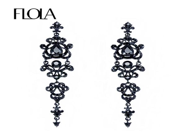 

flola brand vintage black earrings with stones rhinestones long chandelier earrings gothic fashion jewelry for women ersh347719338, Silver