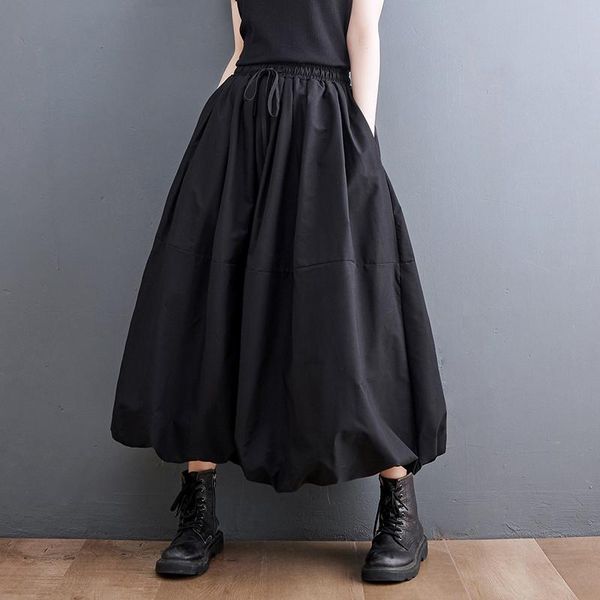 

dresses japan style black summer autumn skirts high waist loose spring casual skirts street fashion chic girl's ball gown midi skirts, White;black