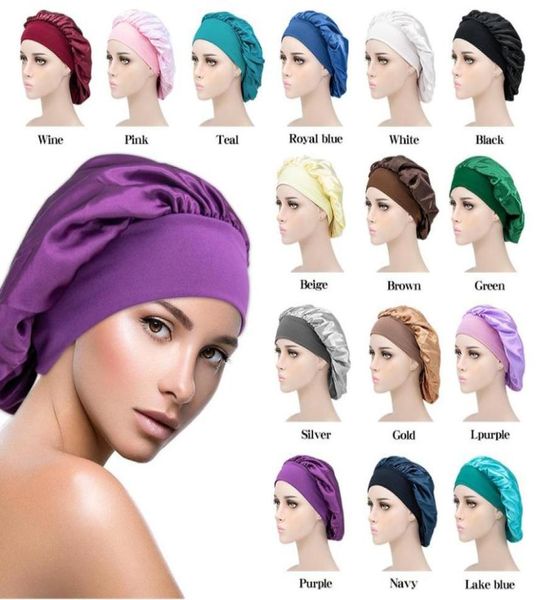 

women satin widebrimmed sleeping hat night sleep cap hair care bonnet nightcap men cap bonnet shower cap silk head wrap9436981, Blue;gray