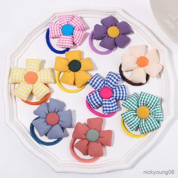 

hair accessories plaid flower elastic bands for baby girls sweet scrunchies children cute rubber kids, Slivery;white