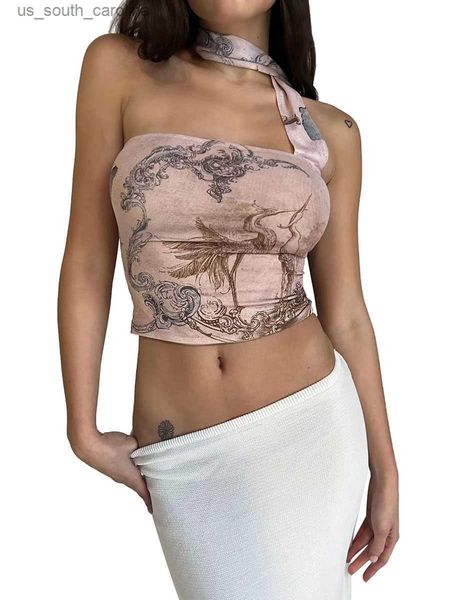 

camis women s y2k strapless wrap chest vintage print halter neck backless bandeau slim summer tube l230522, White