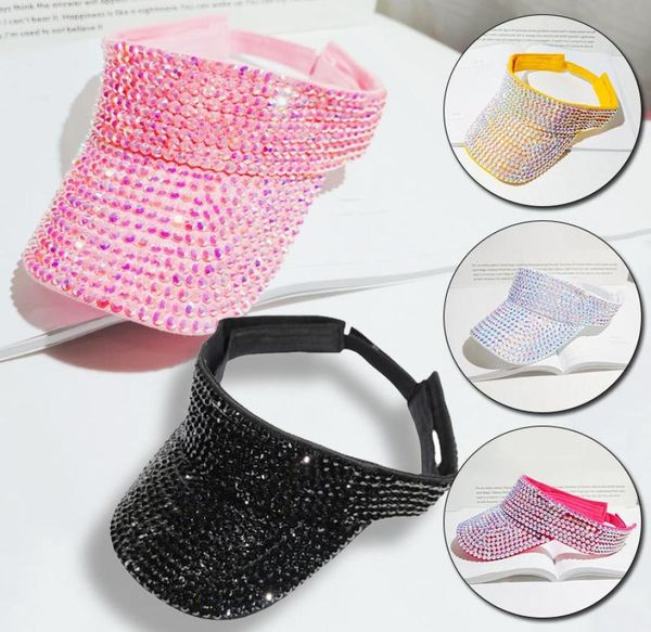 

wide brim hats women sun hat shining rhinestone empty beach adjustable uv protection tennis golf running travel outdoor visors5636156, Blue;gray