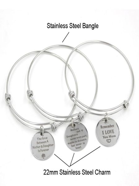 

whole stainless steel expandable bangle inspirational motivational charm bangle bracelets for mother039s day gifts mother j5659221, Golden;silver