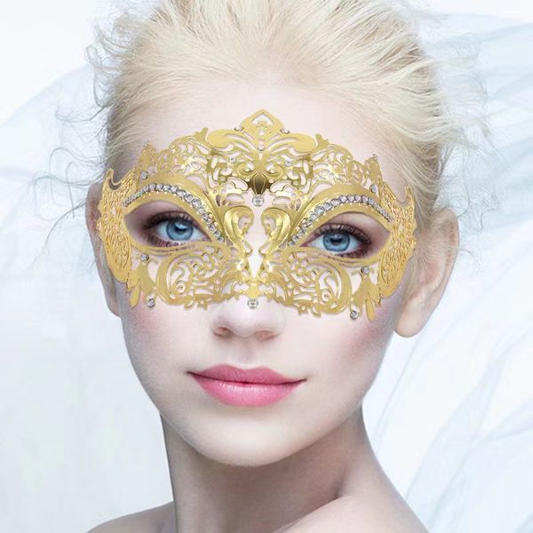 

banquet party metal diamond lace mask gold half face venetian luxury mask makeup ball props mj-0003-af