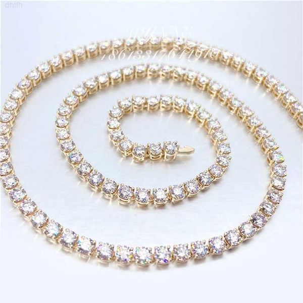

ready to ship high-end iced out moissanite diamond 10k/14k/18k solid gold tennis necklace chain, Silver