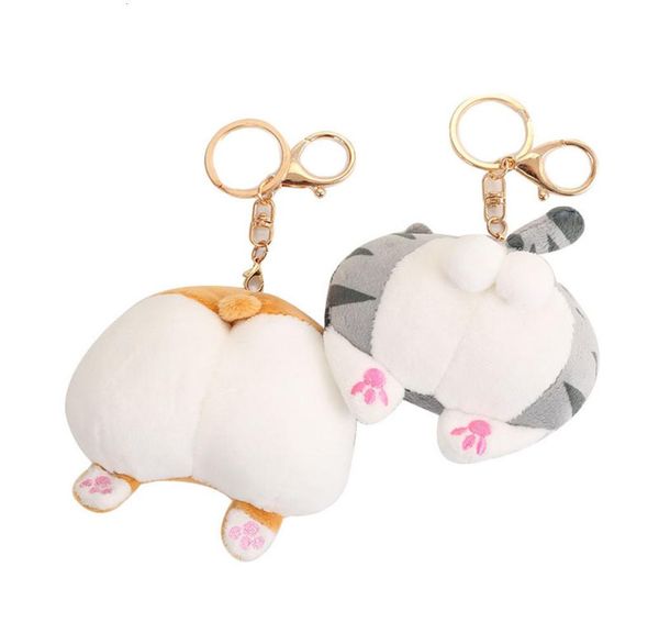 

girls plush keychain funny corgi cat key ring butt stuffed animals filled stitch soft toys bag kawaii decoration pendant1235009, Silver