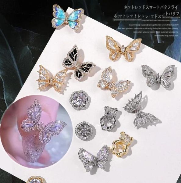 

3d simulation flying butterfly nail art decorations luxury crystal zircon nail jewelry goldsilver alloy manicure accessories7139747, Silver;gold