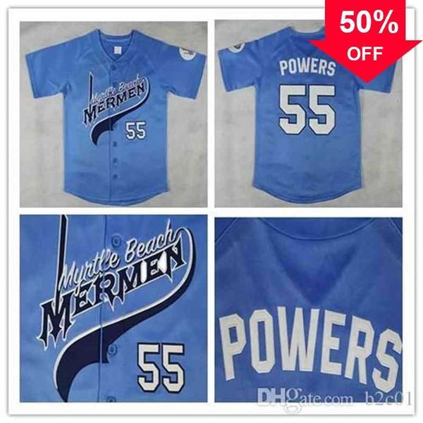 

xflsp glac202 kenny powers #55 myrtle beach mermen baseball jersey blue, Black