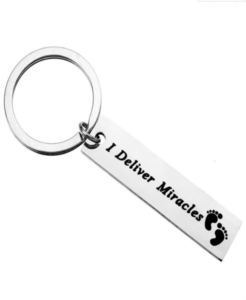 

i deliver miracles keychain hand stamped midwife keyring baby keychainthank you gift8646487, Silver
