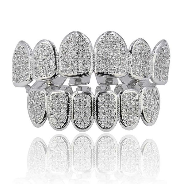 

hip hop braces dental teeth grillz full zircon gold silver grills teeth set fashion jewelry eight 8 tooth six 6 bottom 1259, Black