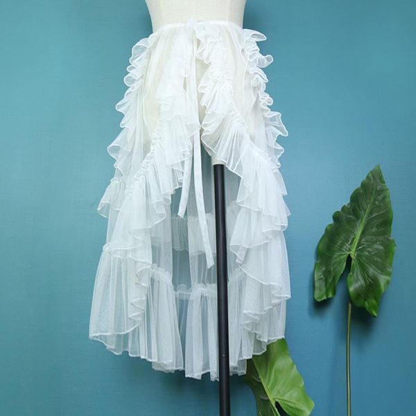 

dresses sheer lolita apron ruffled waist curtain vintage mesh overlay skirt, Black;gray