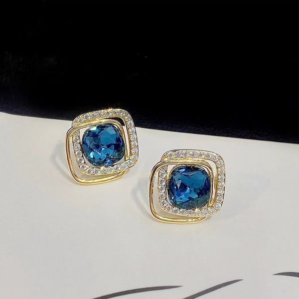

Square Princess Cut Blue Zircon Stone Drop Earring for Women Simple Design Elegant Lady Accessories Wedding Band Jewelry Hot