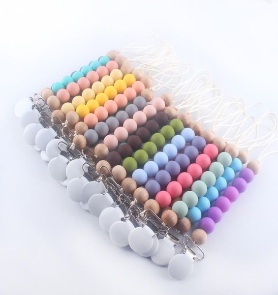 

28 colors fashion silicone baby pacifier chain keychain clips holder wood beaded soother clip nipple teether strap toy5436197, Silver