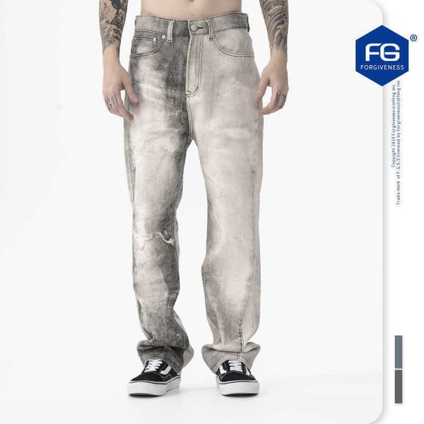 

fg men's new fashion digital printed jeans in autumn and winter 2022 wash casual pants, Blue