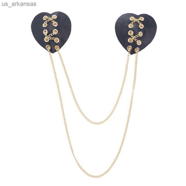 

women 1pair pu leather nipple cover protector reusable punk chain tassel perforation breast wear nipple pasties bra pads l230523