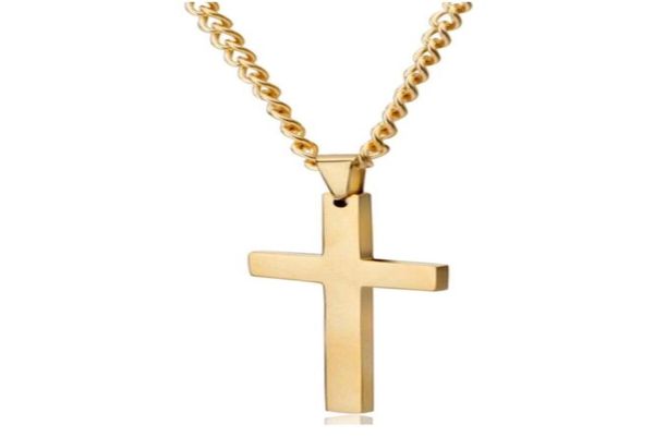 

simple christian cross pendant necklaces for men religious jewelry stainless steel smooth surface crucifix sautoir trend women jew4711383, Silver