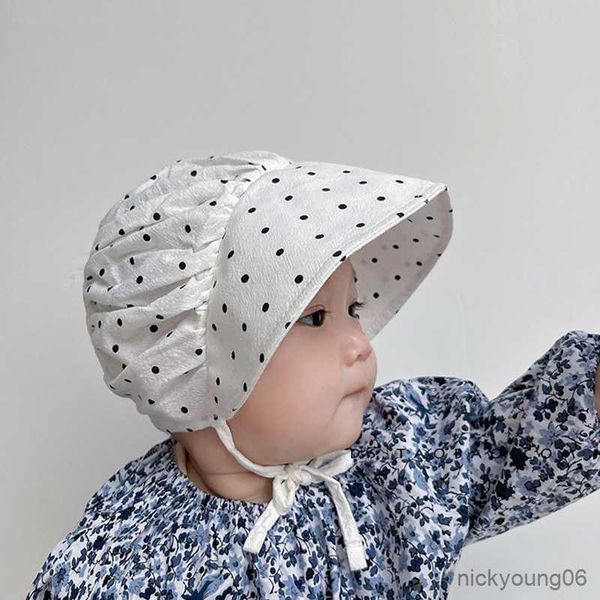 

hair accessories summer sun hat for baby girl dot print newborn infant soft beanie outdoor beach cap, Slivery;white