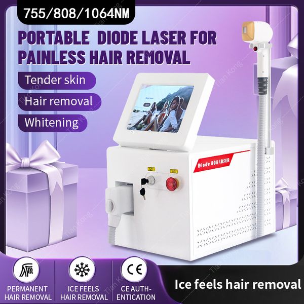 

2023 new portable 2000w 808nm diode laser ice platinum three wavelength 755 808 1064nm ice point painless permanent hair removal, Black