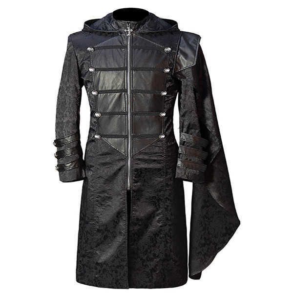 

christmas european and american men's steam retro dress uniform stand collar black leather punk gothic cape coat k
